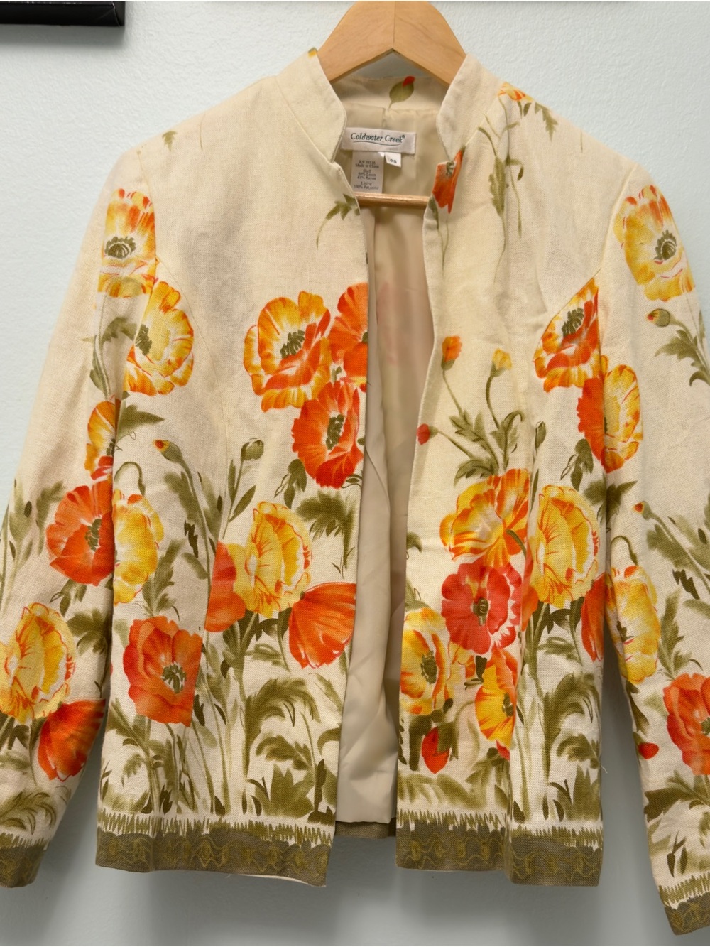 Coldwater Creek Cream Jacket with Orange & Yellow Floral Print